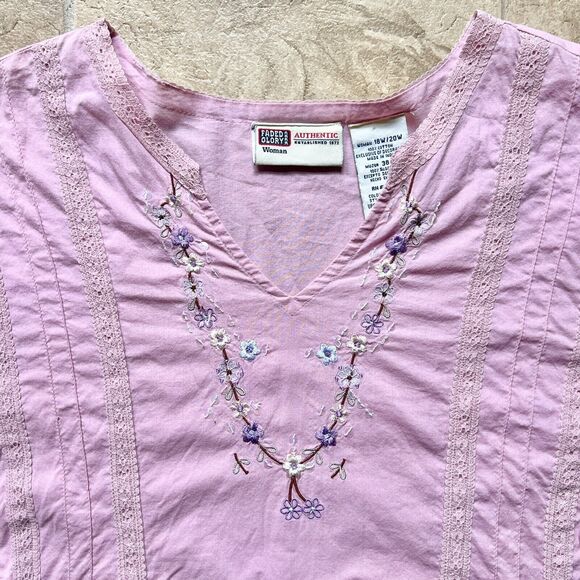 Vtg Y2K Faded Glory Peasant Top Pink Floral Embroidered Fairy Boho Cottagecore - Picture 3 of 9